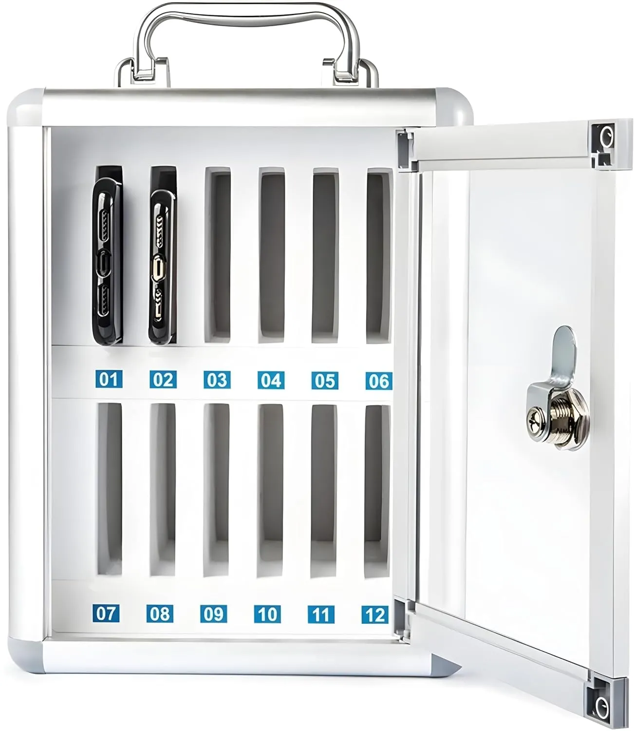 Cell Phone Locker 12 Slots Metal Mobile Phone Storage Box Storage Cabinet with Lock Storage